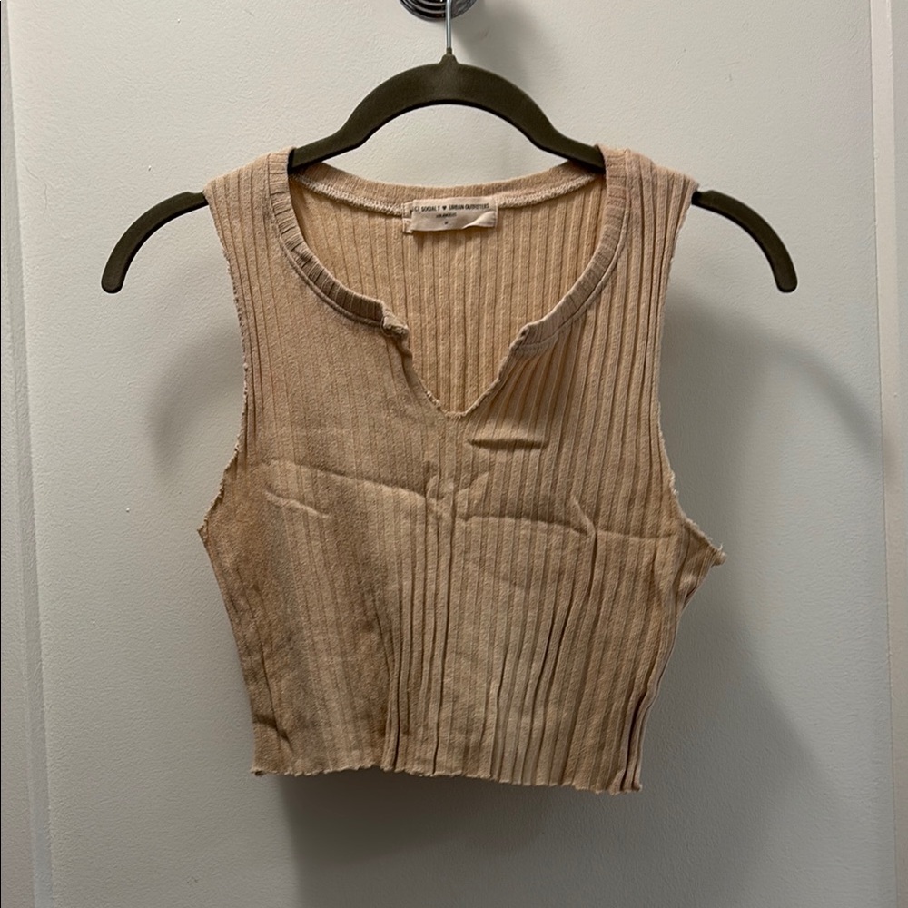 Urban Outfitters Tan Ribbed Crop Tank Top
